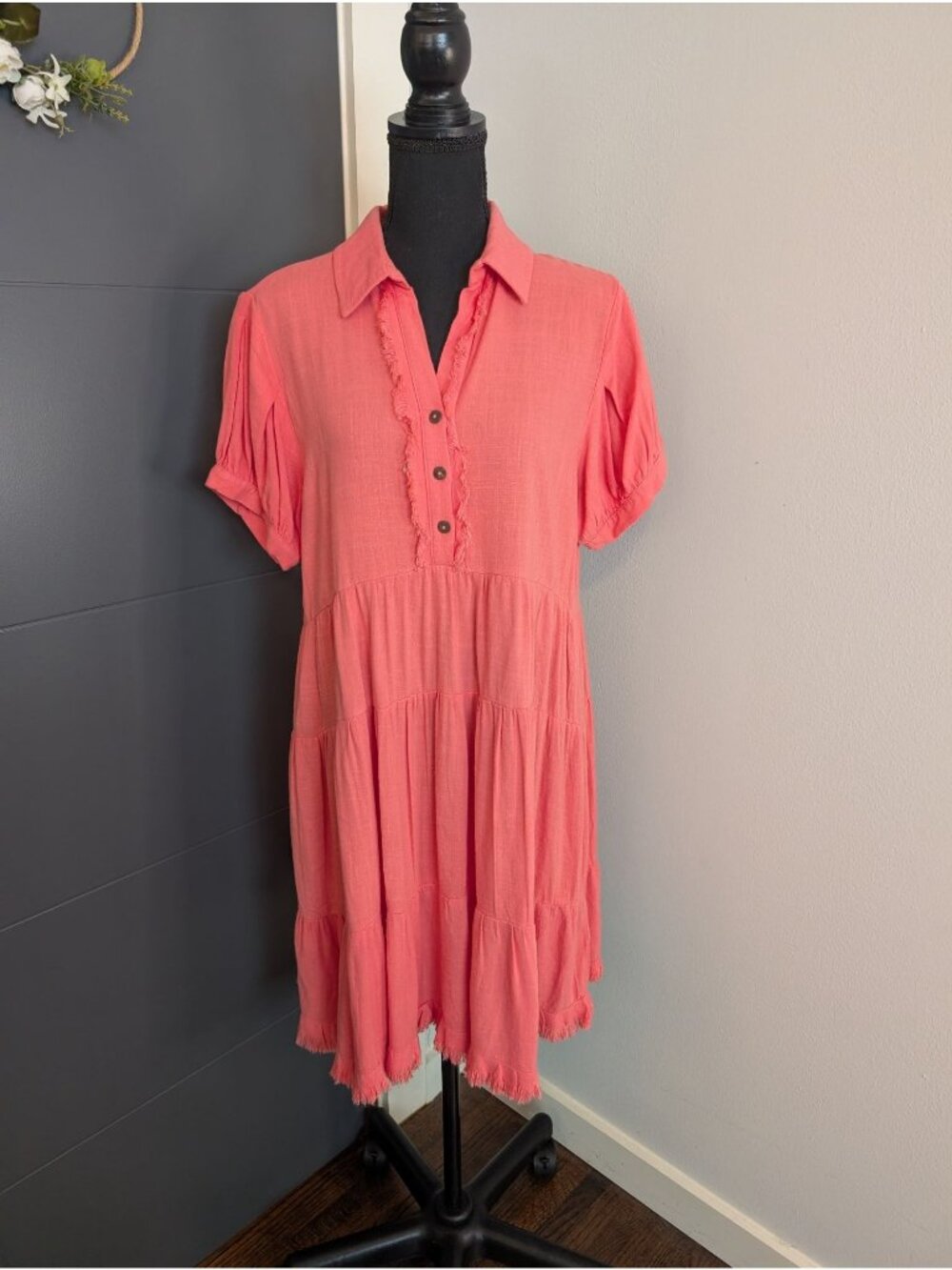 Umgee Georgia Linen/Cotton Blend Mini Dress in Coral - Small - Style K6793